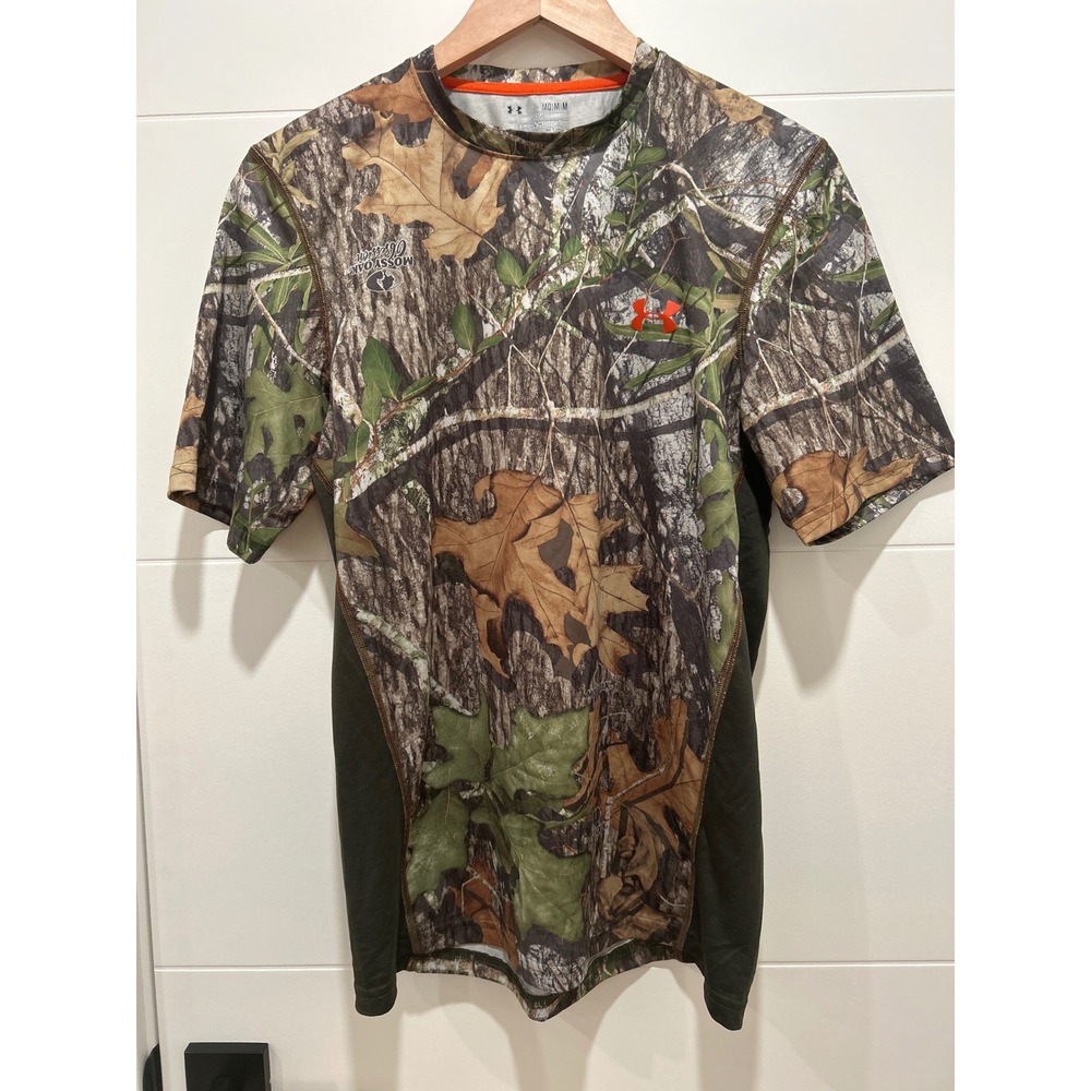Under Armour HeatGear Scent Control Mossy Oak Camo Hunting Shirt Mens Medium